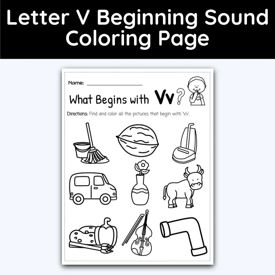 Letter V - Beginning Sound Coloring Page