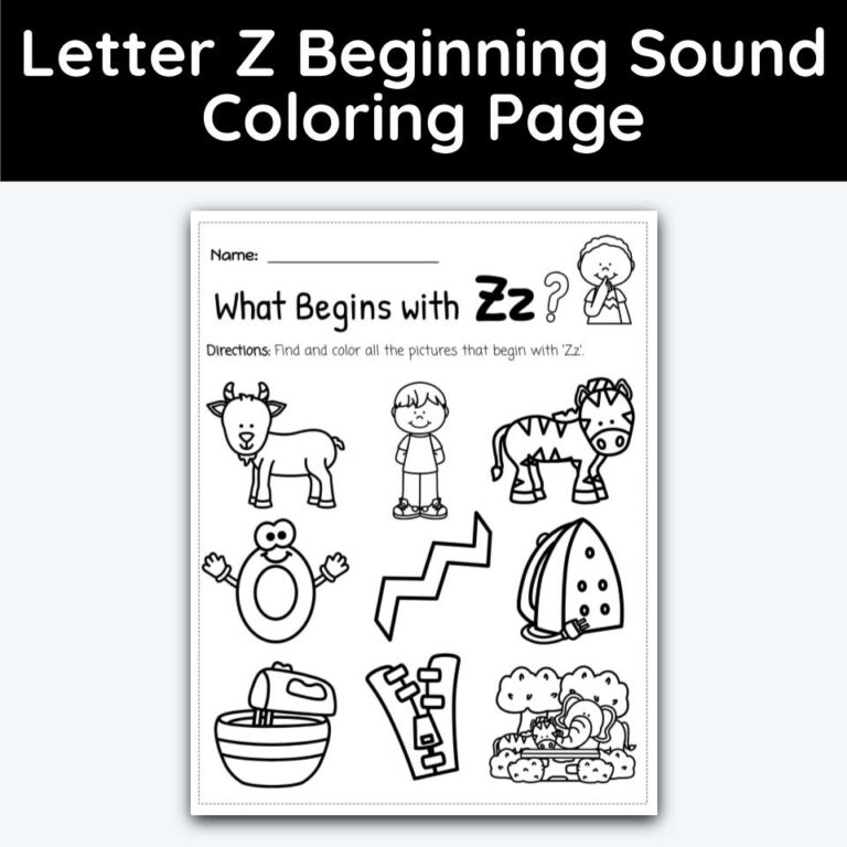 Letter Z - Beginning Sound Coloring Page