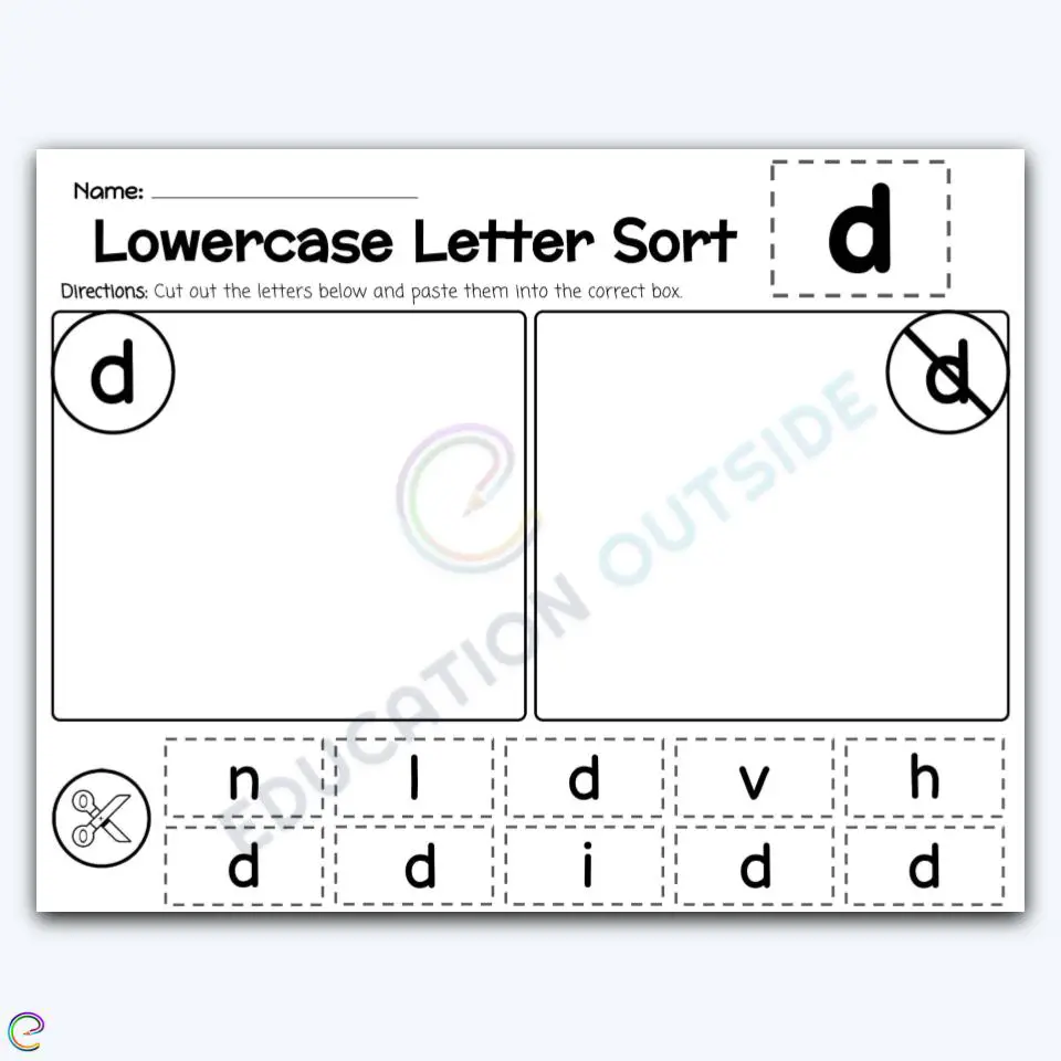 Lowercase Letter d - Cut, Paste, & Sort The Letters Worksheet