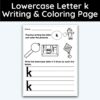 Lowercase Letter k - Writing Practice + Coloring Page