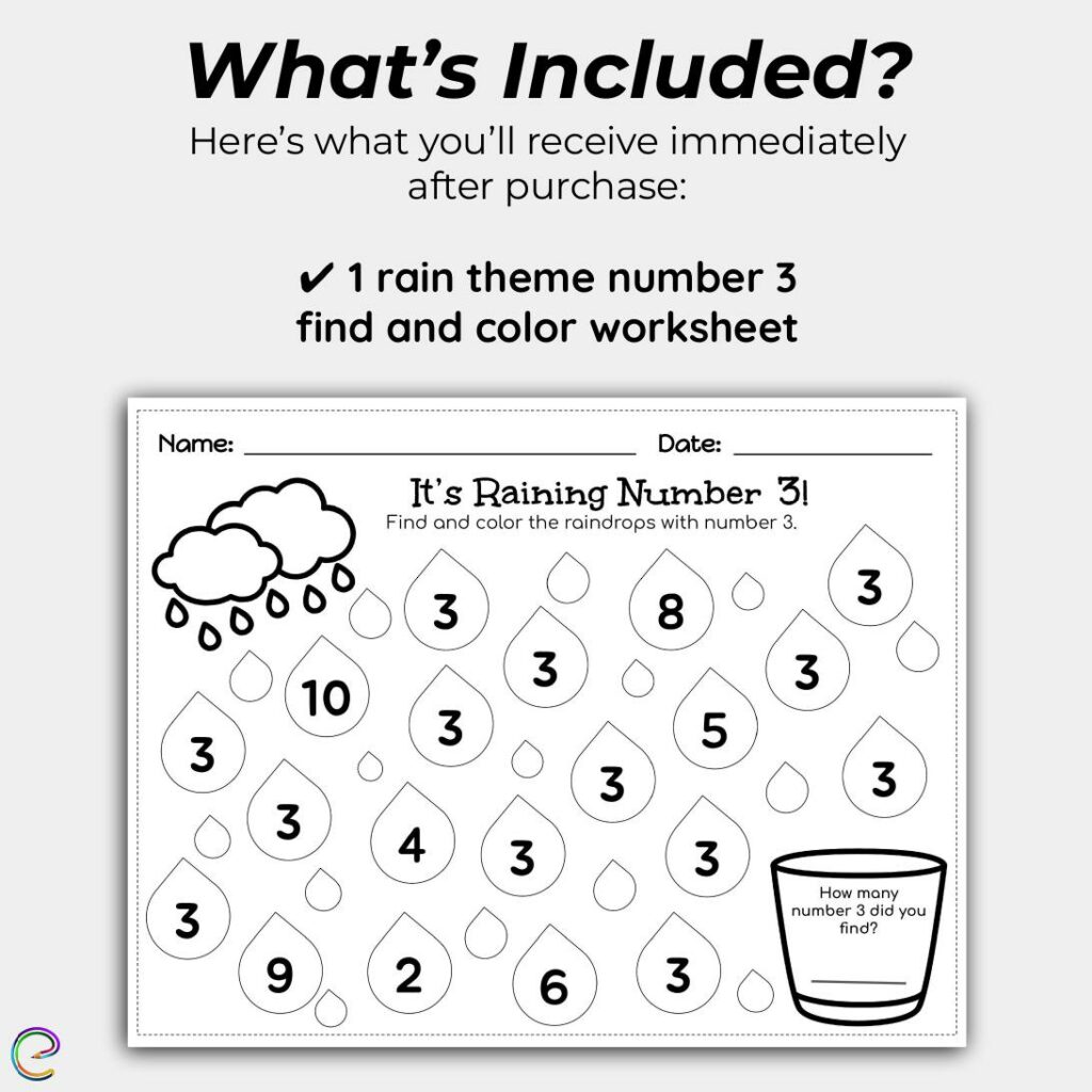 number-3-raindrop-coloring-page