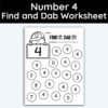Number 4 Find and Dab Worksheet