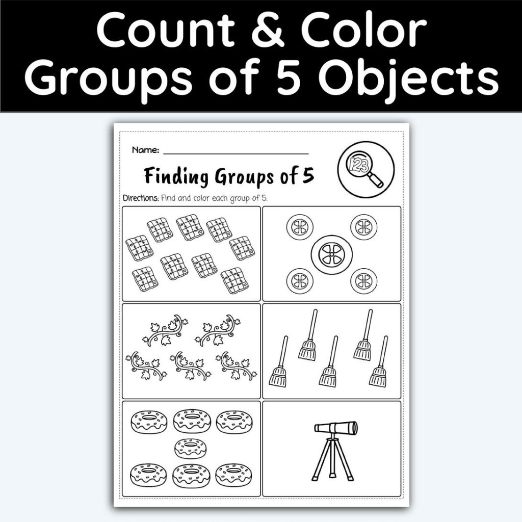 Number 5 count and color groups worksheet