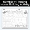 Number 14 Tracing - House Building Worksheet