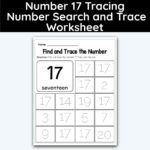 Number 17 Tracing - Number Search and Trace Worksheet