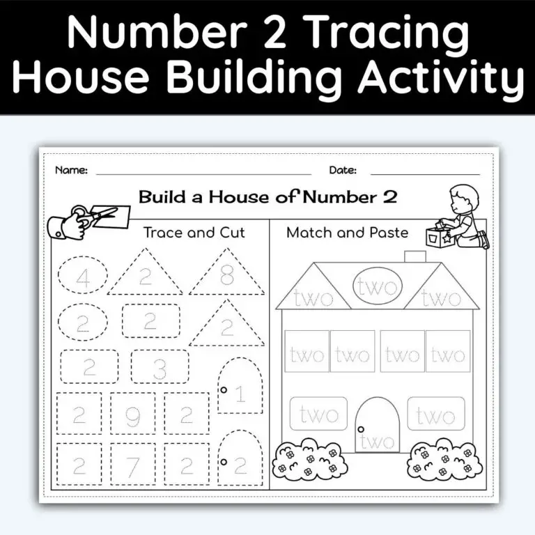 Number 2 Tracing - House Building Worksheet