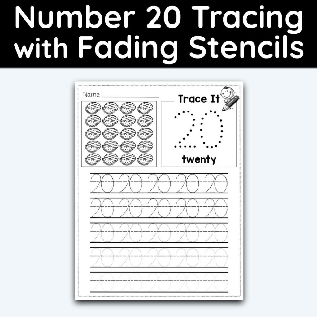 Number 20 Tracing - Number Tracing Worksheet With Fading Stencils