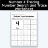 Number 4 Tracing - Number Search and Trace Worksheet