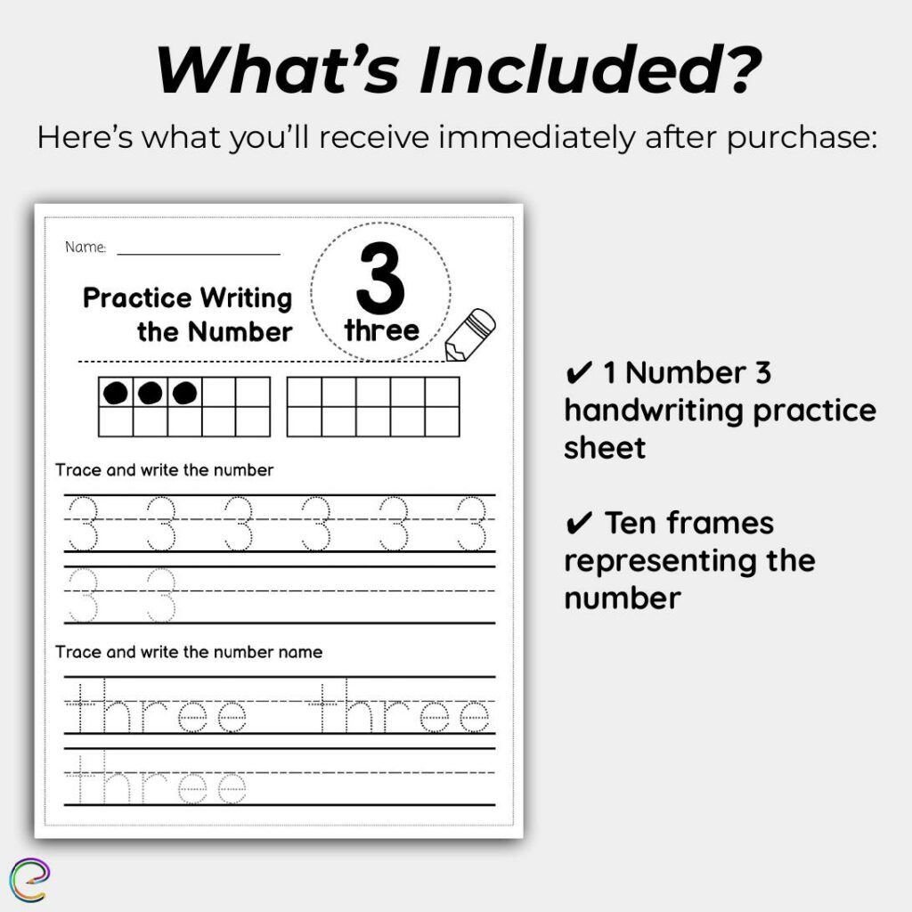 Number 3 worksheets writing counting recognition for preschool