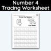 Number 4 Tracing - Number Tracing Worksheet