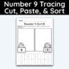 Number 9 Tracing - Cut, Paste, & Sort Activity
