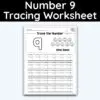 Number 9 Tracing - Number Tracing Worksheet